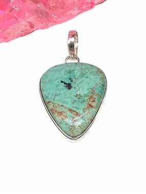 Peruvian Turquoise Necklace Pendant 925 Sterling Silver Overlay